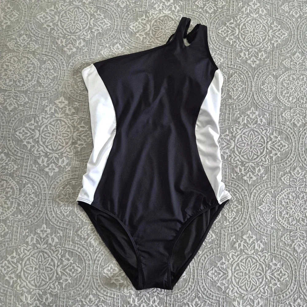 Holipick One Piece Swimsuit Black One Shoulder Tummy Control‎ Women's Large NWT
